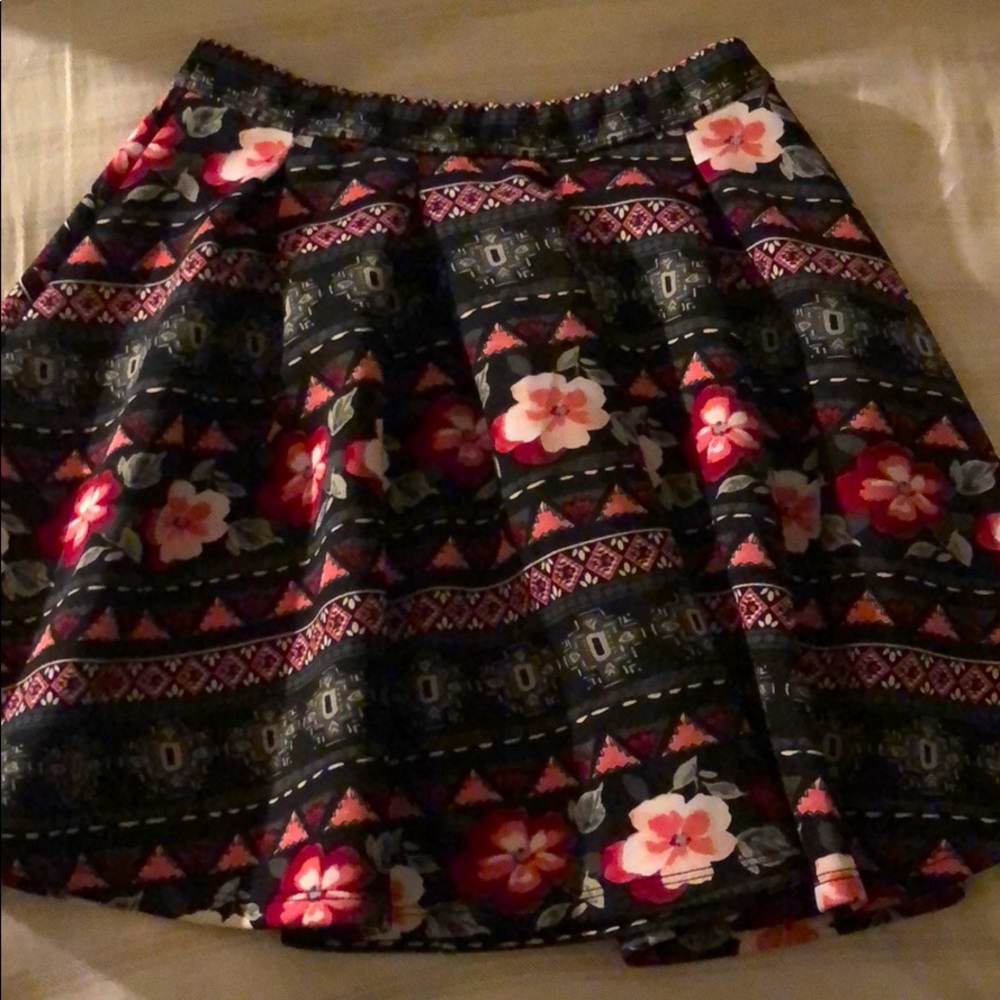 Pink Floral Black Skirt